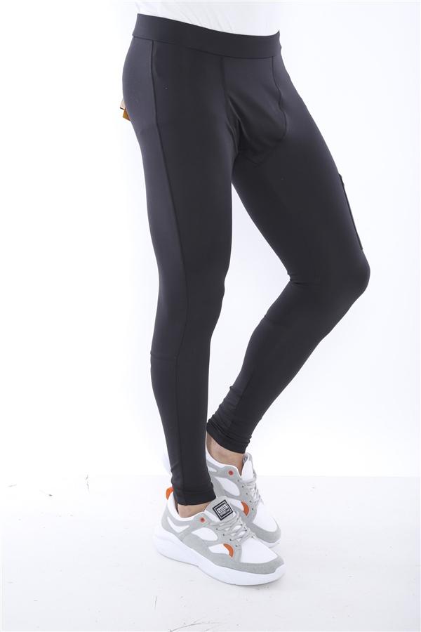 Escetic Siyah Erkek Mikro Dalgıç Kumaş Baskılı Toparlayıcı Uzun Tayt B1125