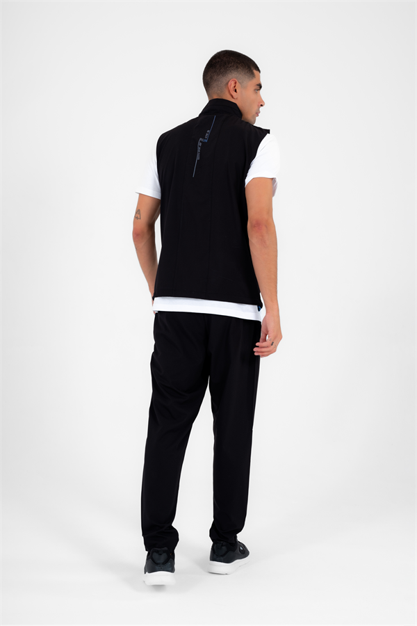 Escetic Siyah Erkek Dik Yaka Spor Likra Nefes Alabilen 4 Cepli Yazlık Slimfit Yelekli Eşofman Takımı 6921