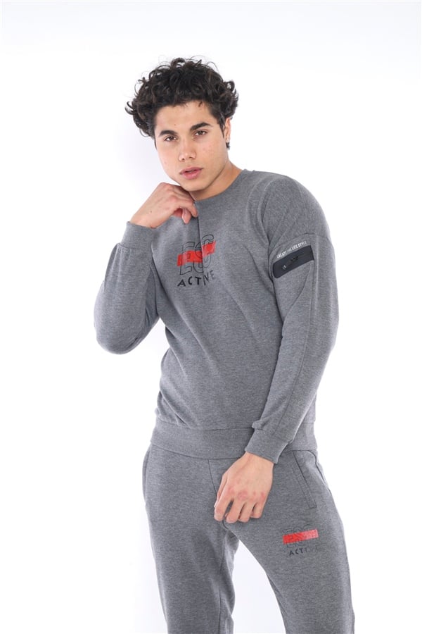 Escetic G3 Melanj Erkek 3 İplik Nefes Alabilen Pamuklu Baskılı Spor Slimfit Sweat Takım A3032