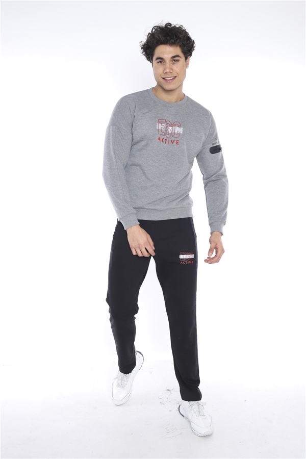 Escetic GB Melanj Erkek 3 İplik Nefes Alabilen Pamuklu Baskılı Spor Slimfit Sweat Takım A3032