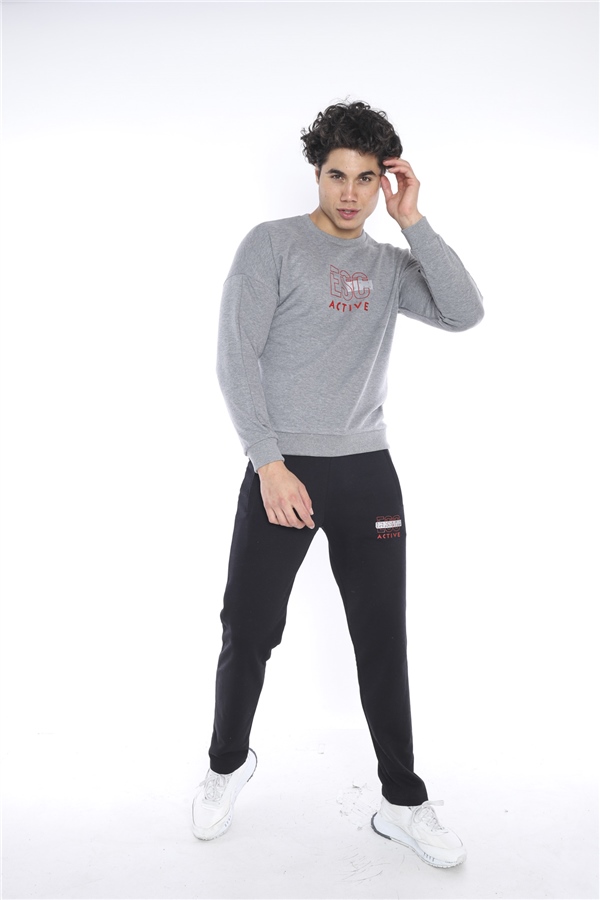 Escetic GB Melanj Erkek 3 İplik Nefes Alabilen Pamuklu Baskılı Spor Slimfit Sweat Takım A3032