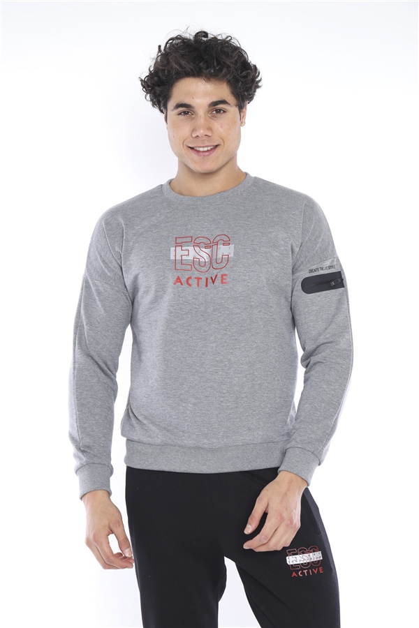 Escetic GB Melanj Erkek 3 İplik Nefes Alabilen Pamuklu Baskılı Spor Slimfit Sweat Takım A3032