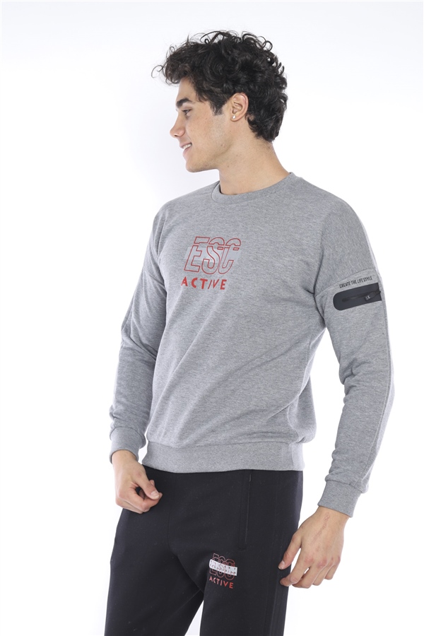 Escetic GB Melanj Erkek 3 İplik Nefes Alabilen Pamuklu Baskılı Spor Slimfit Sweat Takım A3032