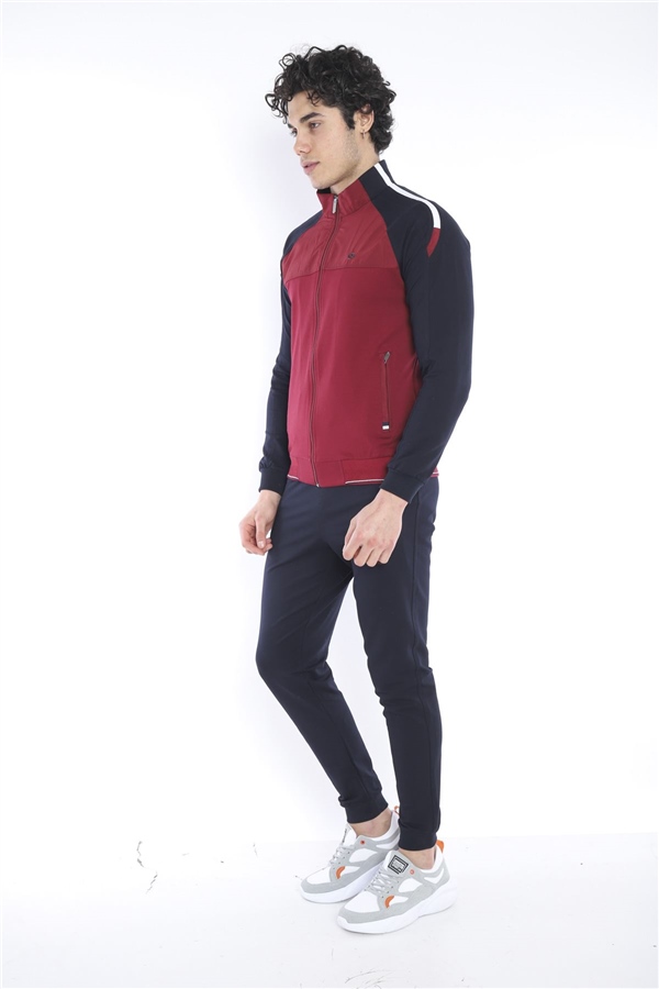 Escetic Bordo Erkek Dik Yaka Süper 2 İplik Kumaş 4 Mevsim Spor Slimfit Eşofman Takımı 6733