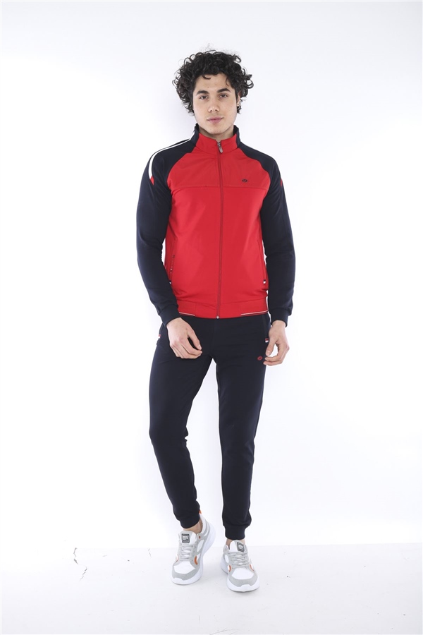 Escetic Kırmızı Erkek Dik Yaka Süper 2 İplik Kumaş 4 Mevsim Spor Slimfit Eşofman Takımı 6733