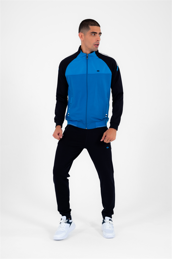 Escetic Bayrak Mavisi Erkek Dik Yaka Süper 2 İplik Kumaş 4 Mevsim Spor Slimfit Eşofman Takımı 6733