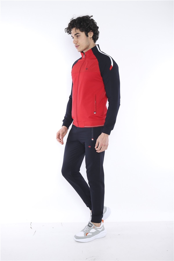 Escetic Kırmızı Erkek Dik Yaka Süper 2 İplik Kumaş 4 Mevsim Spor Slimfit Eşofman Takımı 6733