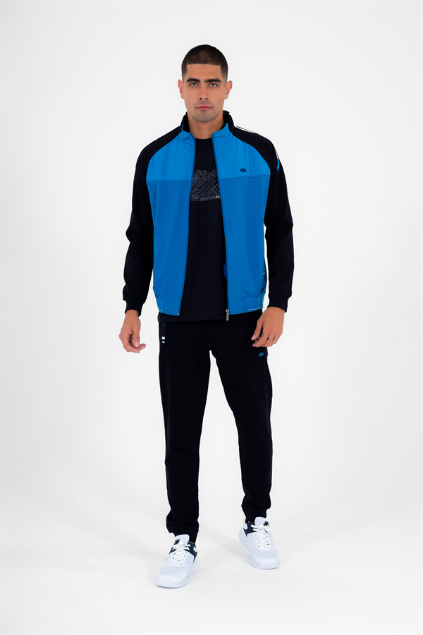 Escetic Bayrak Mavisi Erkek Dik Yaka Süper 2 İplik Kumaş 4 Mevsim Spor Slimfit Eşofman Takımı 6733