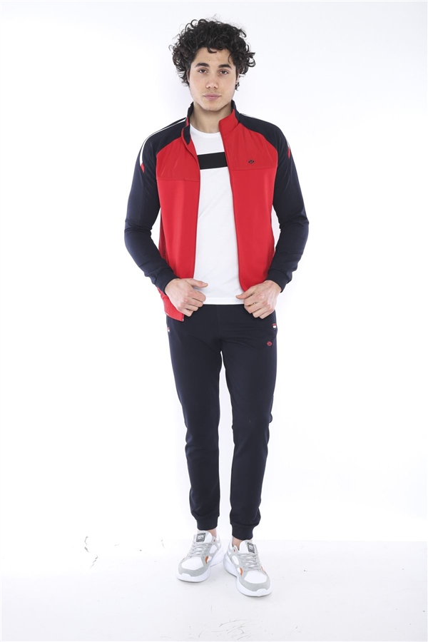 Escetic Kırmızı Erkek Dik Yaka Süper 2 İplik Kumaş 4 Mevsim Spor Slimfit Eşofman Takımı 6733