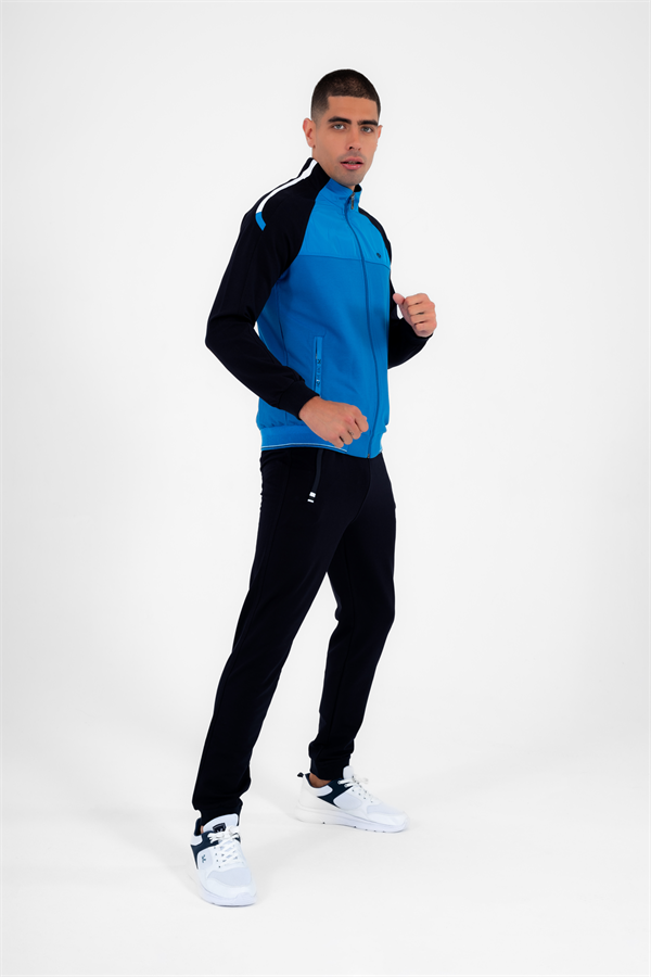 Escetic Bayrak Mavisi Erkek Dik Yaka Süper 2 İplik Kumaş 4 Mevsim Spor Slimfit Eşofman Takımı 6733