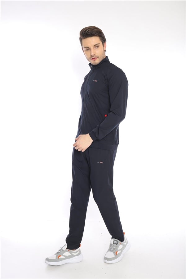 Escetic Lacivert Dik Yaka Spor Likra Nefes Alabilen 4 Cepli Yazlık Slimfit Spor Eşofman Takımı 6784