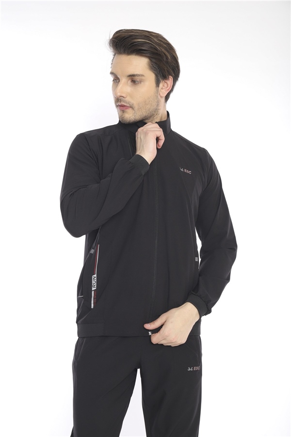 Escetic Siyah Dik Yaka Spor Likra Nefes Alabilen 4 Cepli Yazlık Slimfit Spor Eşofman Takımı 6784