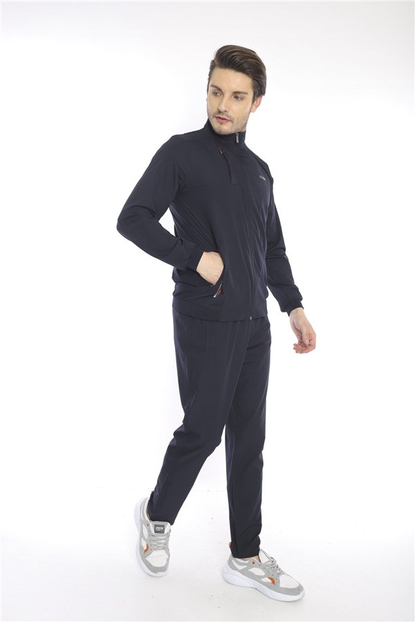 Escetic Lacivert Dik Yaka Spor Likra Nefes Alabilen 4 Cepli Yazlık Slimfit Spor Eşofman Takımı 6784