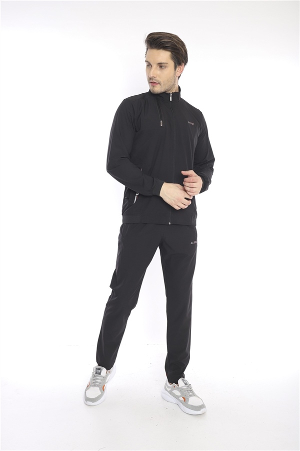 Escetic Siyah Dik Yaka Spor Likra Nefes Alabilen 4 Cepli Yazlık Slimfit Spor Eşofman Takımı 6784