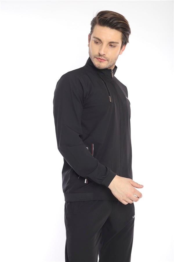 Escetic Siyah Dik Yaka Spor Likra Nefes Alabilen 4 Cepli Yazlık Slimfit Spor Eşofman Takımı 6784
