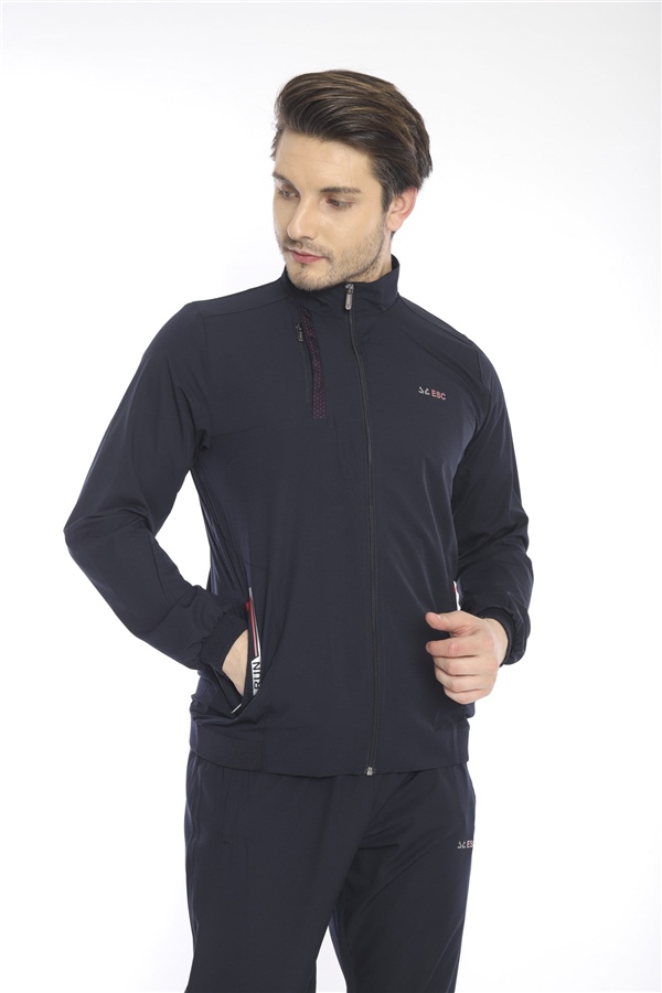 Escetic Lacivert Dik Yaka Spor Likra Nefes Alabilen 4 Cepli Yazlık Slimfit Spor Eşofman Takımı 6784