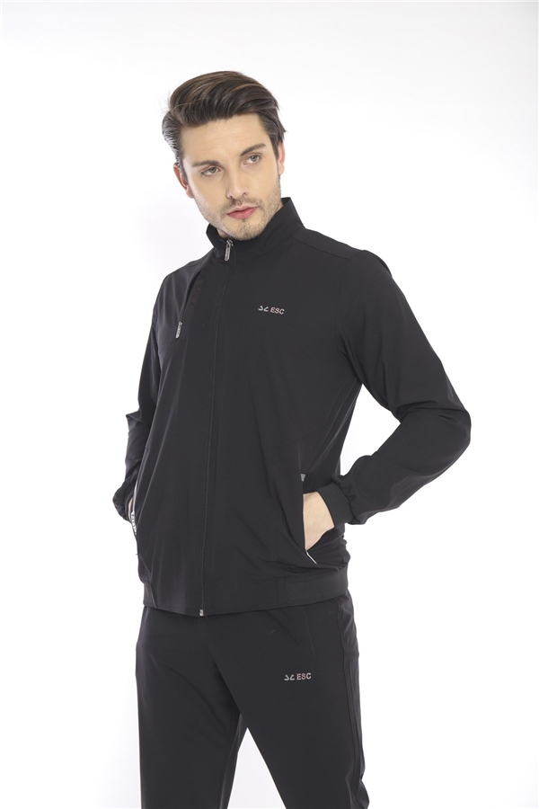 Escetic Siyah Dik Yaka Spor Likra Nefes Alabilen 4 Cepli Yazlık Slimfit Spor Eşofman Takımı 6784