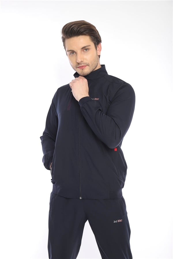 Escetic Lacivert Dik Yaka Spor Likra Nefes Alabilen 4 Cepli Yazlık Slimfit Spor Eşofman Takımı 6784