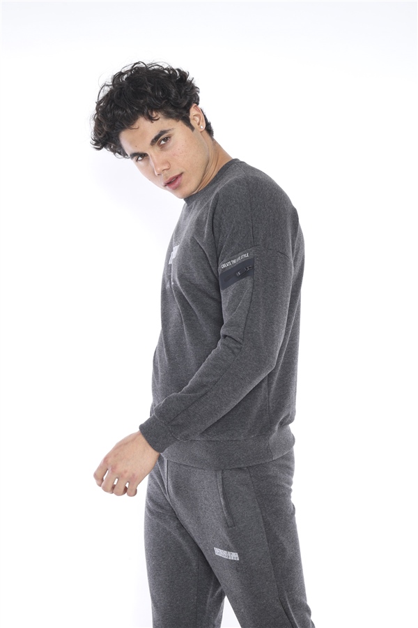 Escetic Antresit Erkek 3 İplik Nefes Alabilen Pamuklu Baskılı Spor Slimfit Sweat Takım A3032