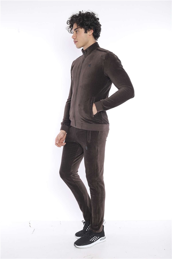 Escetic Kahve Erkek Slimfit 4 Cepli Fitilli Kadife 4 Mevsim Nefes Alabilen Spor Eşofman Takımı 6657