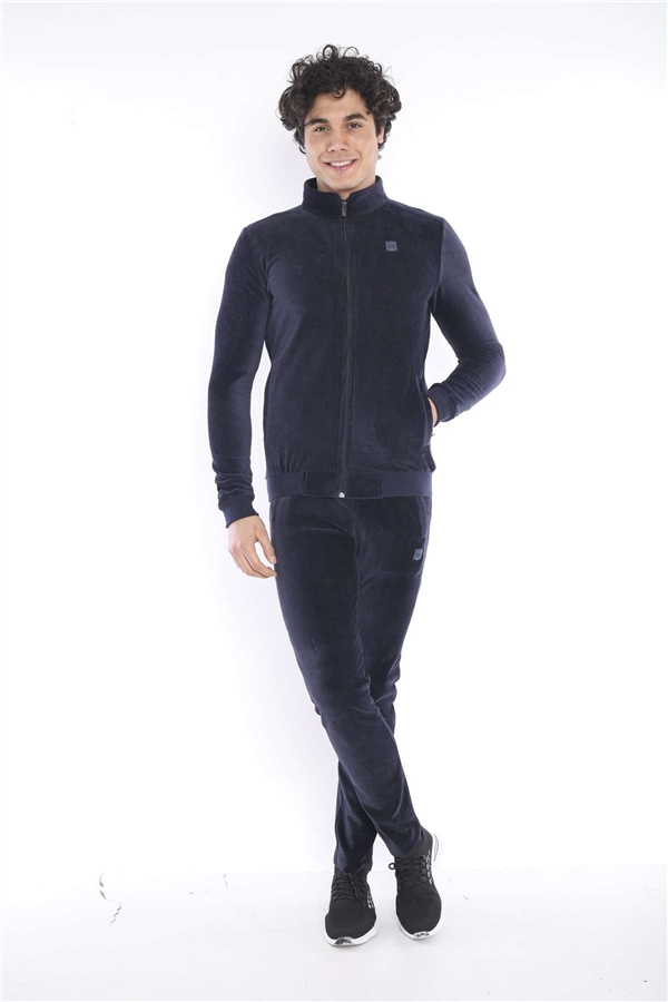 Escetic Lacivert Erkek Slimfit 4 Cepli Fitilli Kadife 4 Mevsim Nefes Alabilen Spor Eşofman Takımı 6657