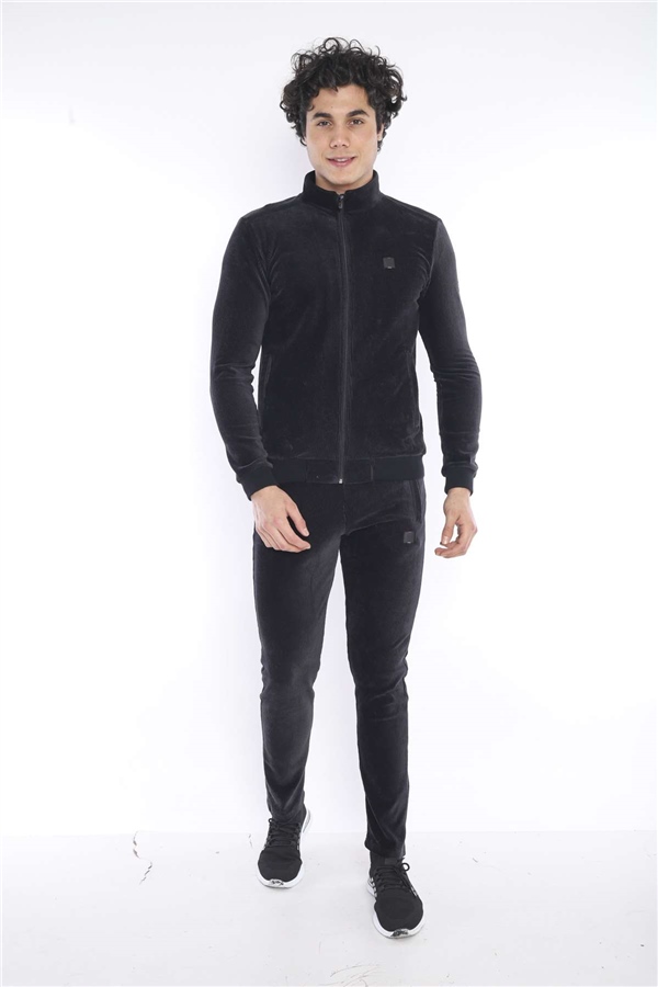 Escetic Siyah Erkek Slimfit 4 Cepli Fitilli Kadife 4 Mevsim Nefes Alabilen Spor Eşofman Takımı 6657