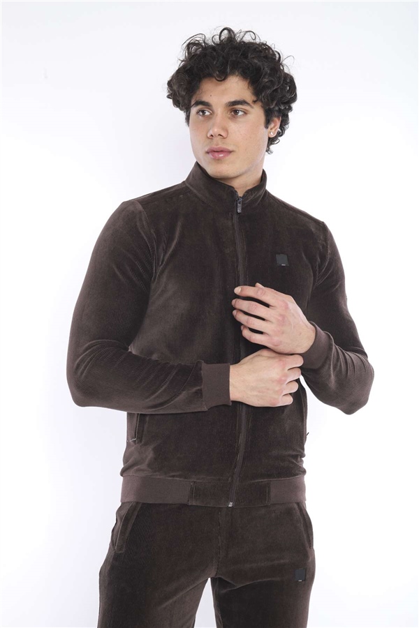 Escetic Kahve Erkek Slimfit 4 Cepli Fitilli Kadife 4 Mevsim Nefes Alabilen Spor Eşofman Takımı 6657