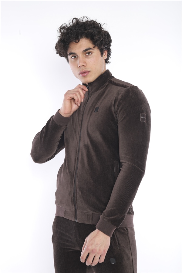 Escetic Kahve Erkek Slimfit 4 Cepli Fitilli Kadife 4 Mevsim Nefes Alabilen Spor Eşofman Takımı 6657