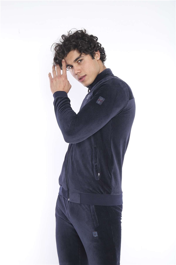 Escetic Lacivert Erkek Slimfit 4 Cepli Fitilli Kadife 4 Mevsim Nefes Alabilen Spor Eşofman Takımı 6657