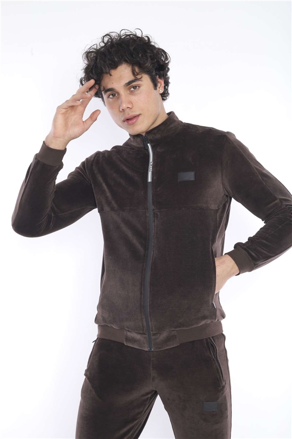  Erkek Kahve Spor Slimfit 4 Cepli Kadife 4 Mevsim Nefes Alabilen Eşofman Takımı 6637