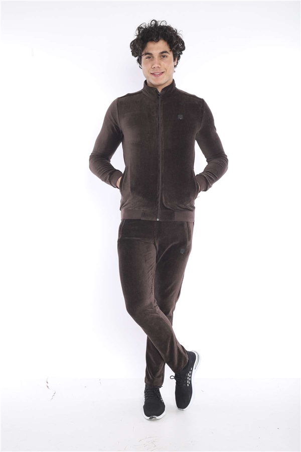 Escetic Kahve Erkek Slimfit 4 Cepli Fitilli Kadife 4 Mevsim Nefes Alabilen Spor Eşofman Takımı 6657
