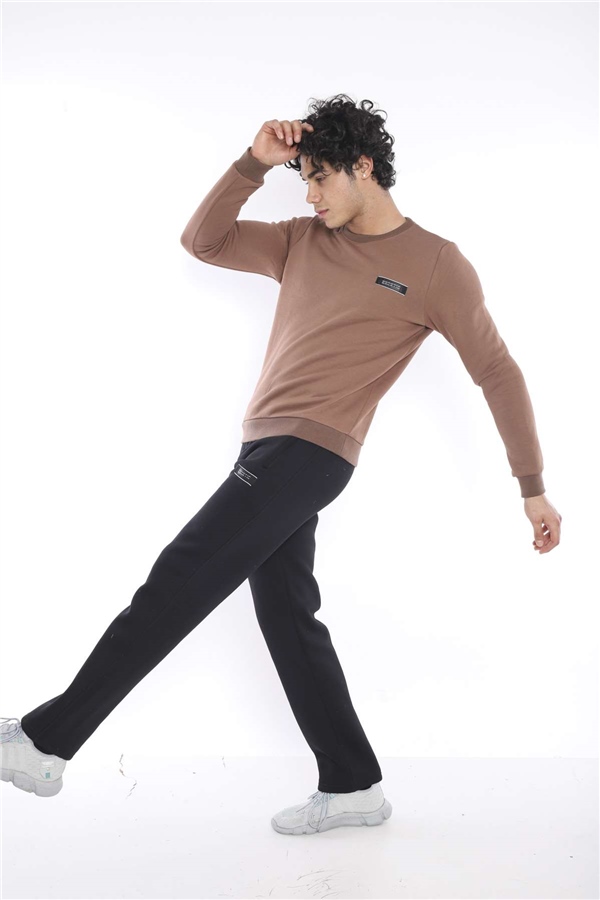 Escetic Sütlü Kahve Erkek Kışlık Kalın 3 İplik (İçi Şardonlu) Sweat Eşofman Takımı A3053