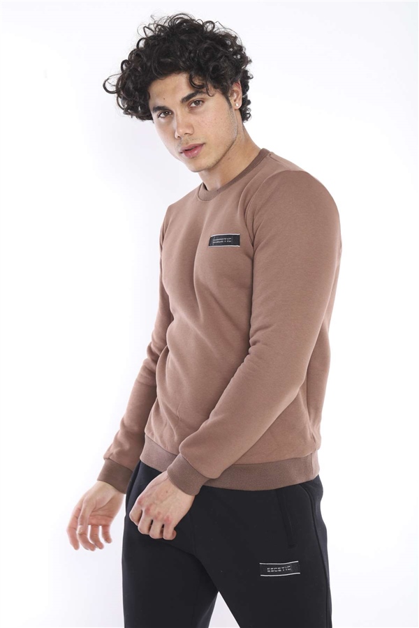 Escetic Sütlü Kahve Erkek Kışlık Kalın 3 İplik (İçi Şardonlu) Sweat Eşofman Takımı A3053