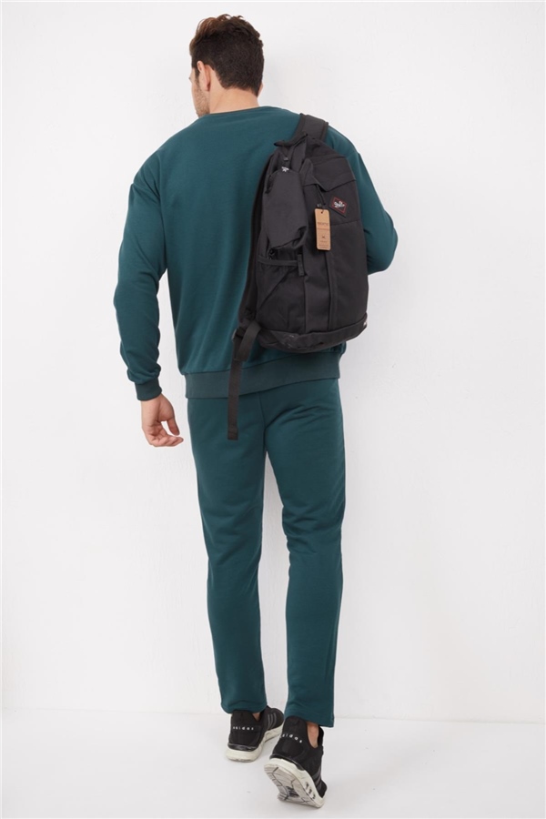 Escetic Yeşil Erkek 3 İplik Nefes Alabilen Pamuklu Baskılı Spor Oversize Sweat Takım A3040