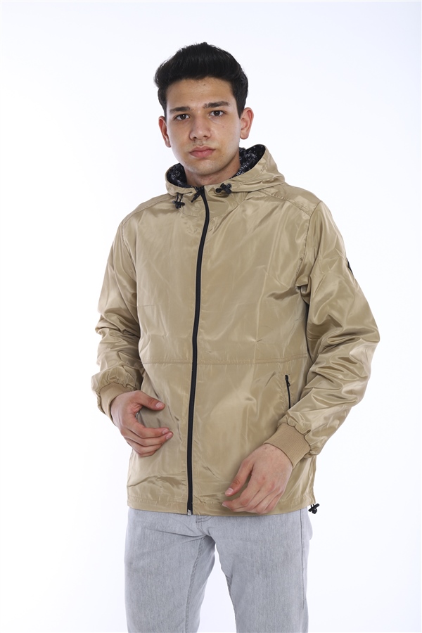 Escetic Vizon Erkek Rüzgarlık Sabit Kapüşonlu Desenli Astarlı Su İtici Mevsimlik İnce Ceket 6571