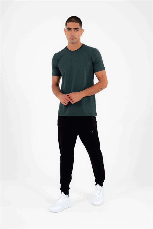 Escetic Erkek Yeşil Spor Simit Yaka Slimfit  Nefes Alabilen %100 Pamuk Süprem Kumaş T-Shirt 0994