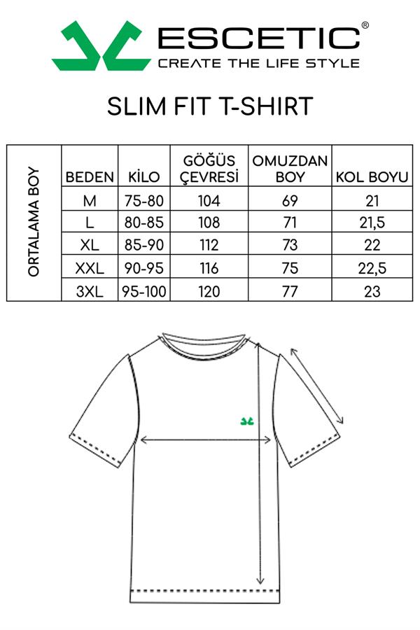 Escetic Erkek Yeşil Spor Simit Yaka Slimfit  Nefes Alabilen %100 Pamuk Süprem Kumaş T-Shirt 0994