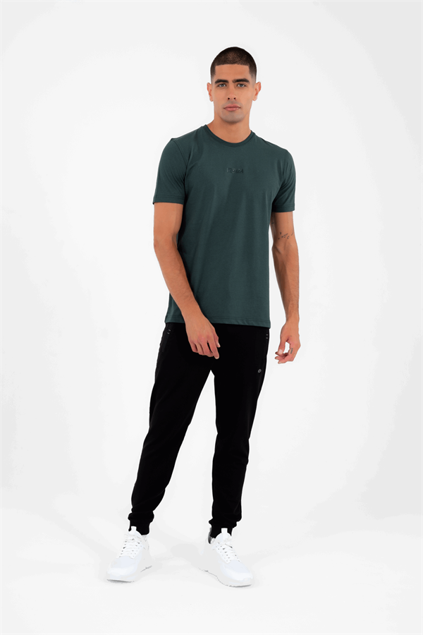 Escetic Erkek Yeşil Spor Simit Yaka Slimfit  Nefes Alabilen %100 Pamuk Süprem Kumaş T-Shirt 0994
