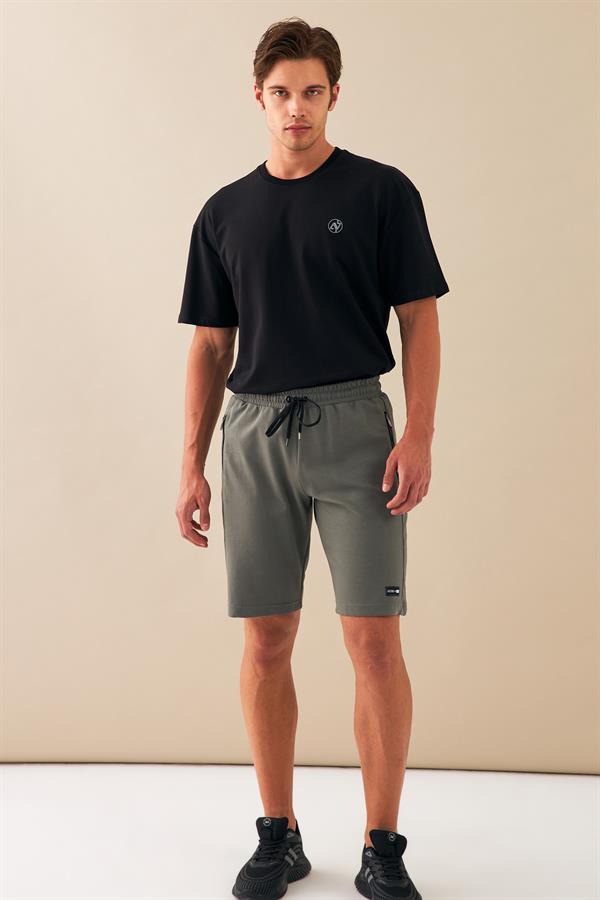 Escetic Açık Haki Erkek Casual Rahat Kalıp Nefes Alabilen Pamuklu Drops İnterlok Kumaş Spor Şort B1511