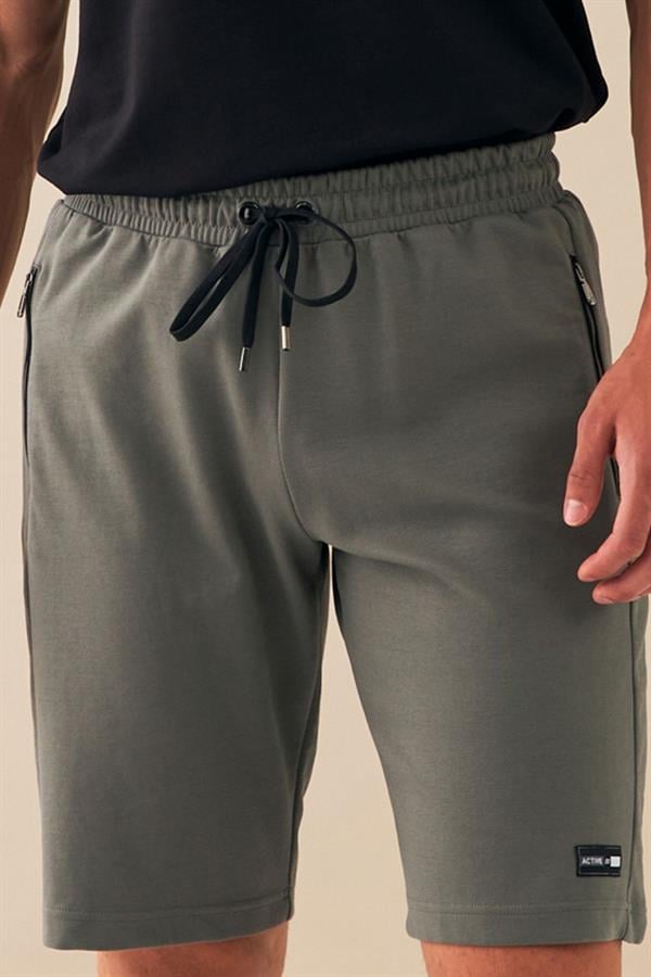 Escetic Açık Haki Erkek Casual Rahat Kalıp Nefes Alabilen Pamuklu Drops İnterlok Kumaş Spor Şort B1511