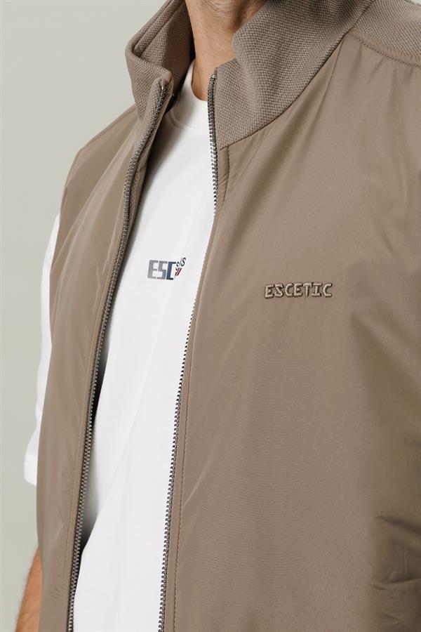 Escetic Açık Haki İçi Desenli Astar Kaplı 3 İplik Kalın Oversize Erkek Yelek TK0056