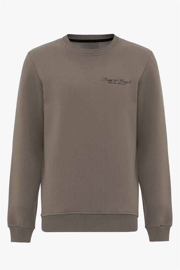 Escetic Açık Haki İçi Polarlı 3 İplik Oversize Erkek Sweatshirt T0129