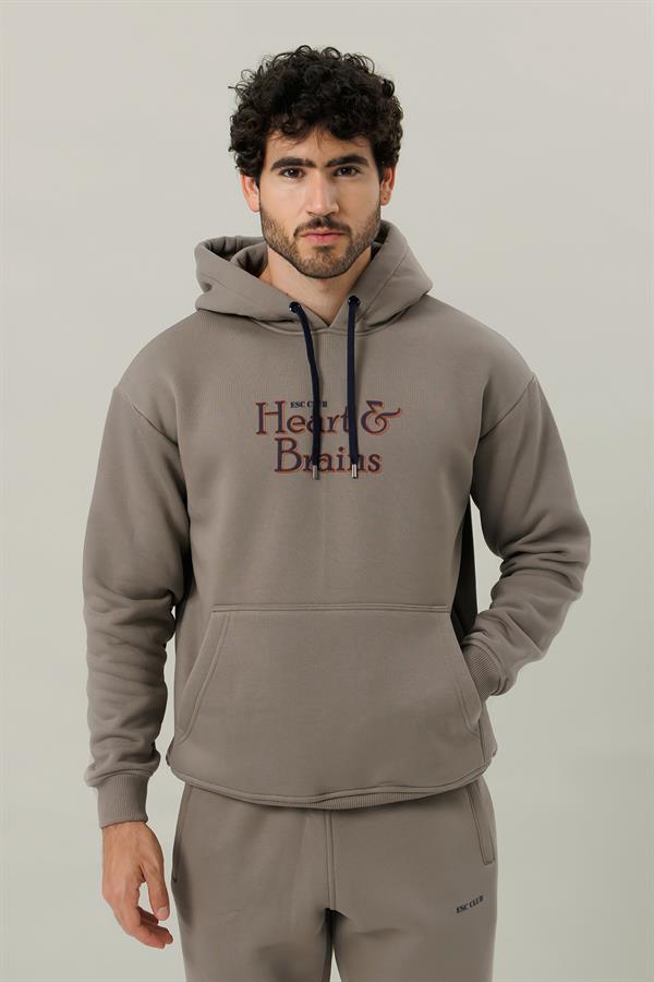 Escetic Açık Haki Polarlı Rahat Kalıp Kalın Kışlık Erkek Eşofman Takımı A3138