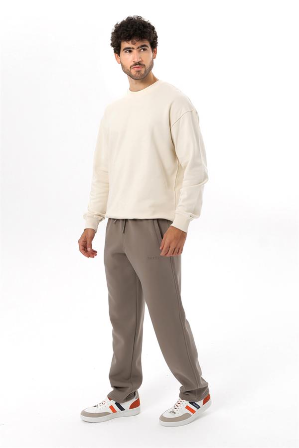 Escetic Açık Haki Rahat Kalıp 3 İplik İçi Polarlı Kışlık Kalın Erkek Eşofman Altı B1590