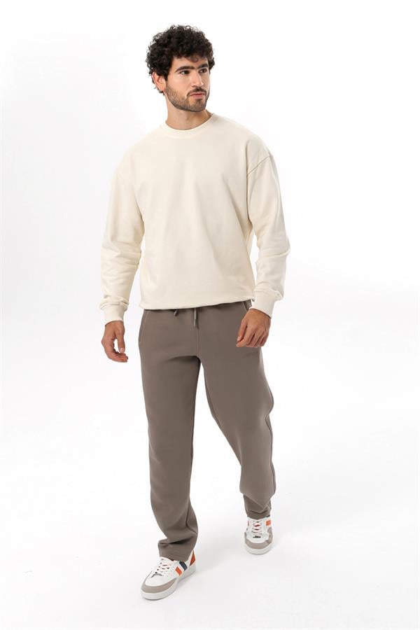 Escetic Açık Haki Rahat Kalıp 3 İplik İçi Polarlı Kışlık Kalın Erkek Eşofman Altı B1590