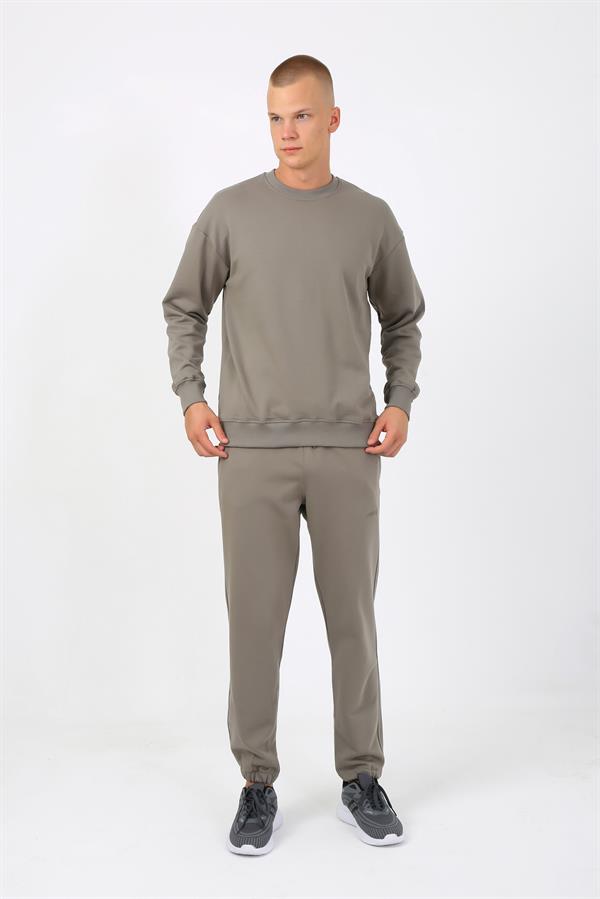 Açık Haki Şardonsuz 3 İplik Oversize Kalıp Erkek Sweatshirt T0121