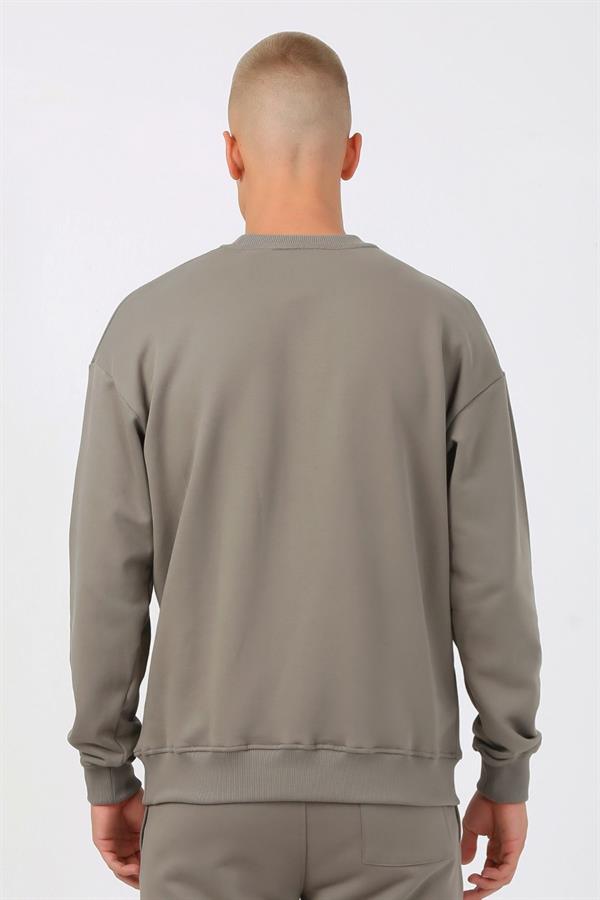 Açık Haki Şardonsuz 3 İplik Oversize Kalıp Erkek Sweatshirt T0121
