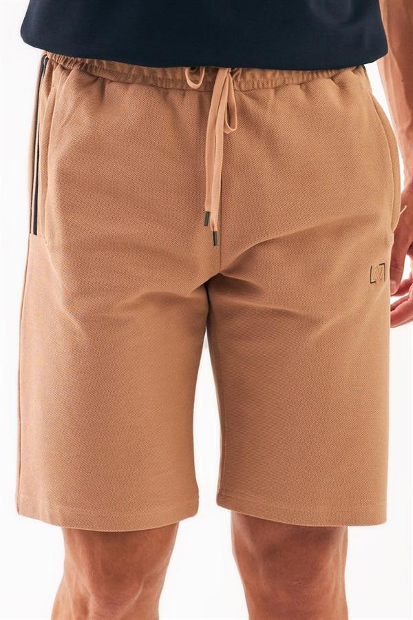 Escetic Açık Kahve Erkek Casual Rahat Kalıp %100 Pamuk Nefes Alabilen Petek Süprem Kumaş Spor Şort B1540