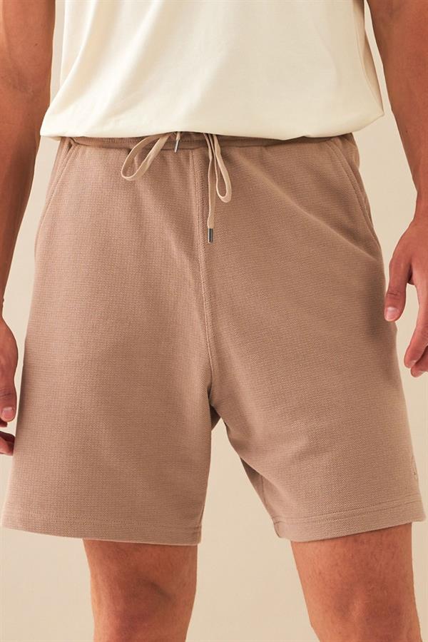 Escetic Açık Kahve Erkek Casual Rahat Kalıp Nefes Alabilen ABD Pike Kumaş Spor Şort B1502