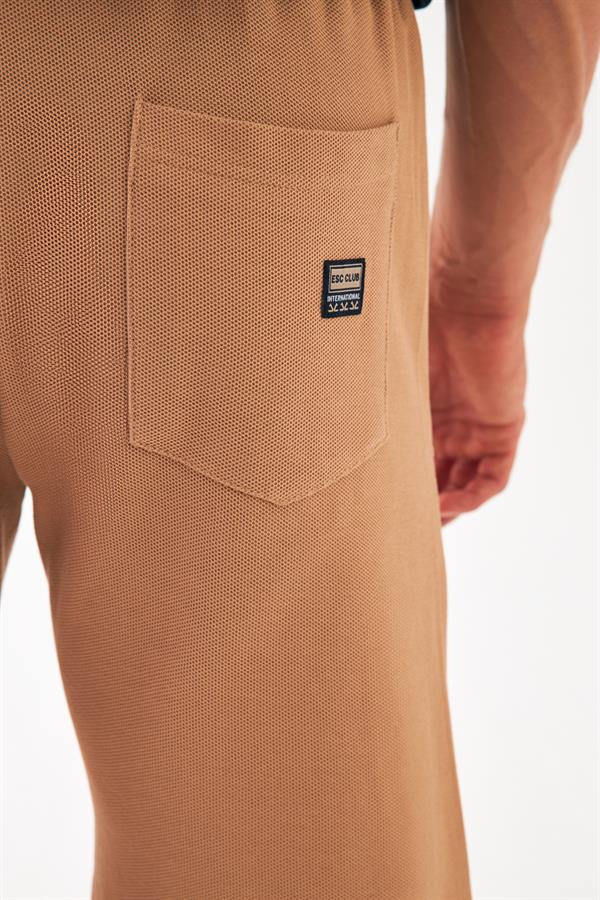 Escetic Açık Kahve Erkek Casual Rahat Kalıp %100 Pamuk Nefes Alabilen Petek Süprem Kumaş Spor Şort B1540